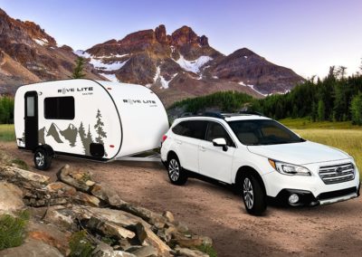 Rove Lite Ultra Lite Trailer Pulled by Subaru in Mountains
