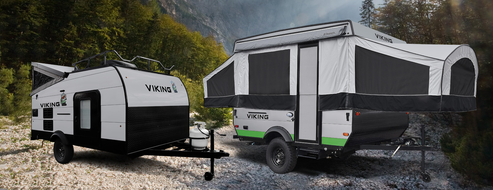 two parked viking campers